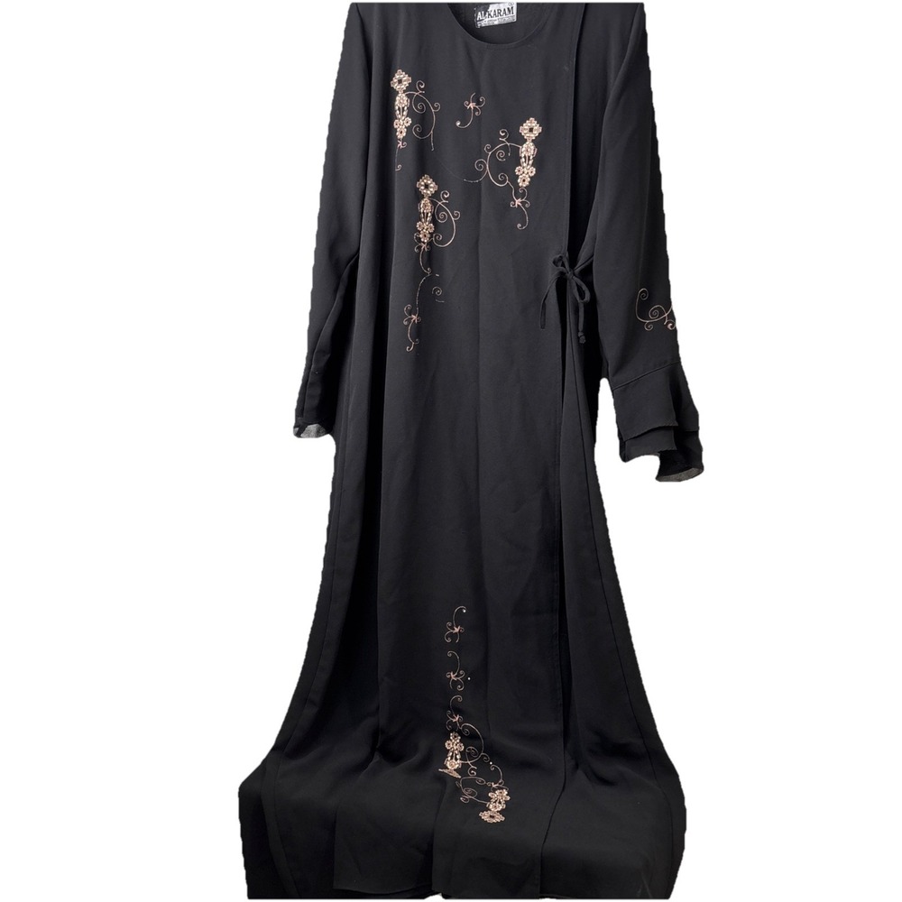 Alkaram Black Embroidered Maxi Abaya Wrap Dress Size 4